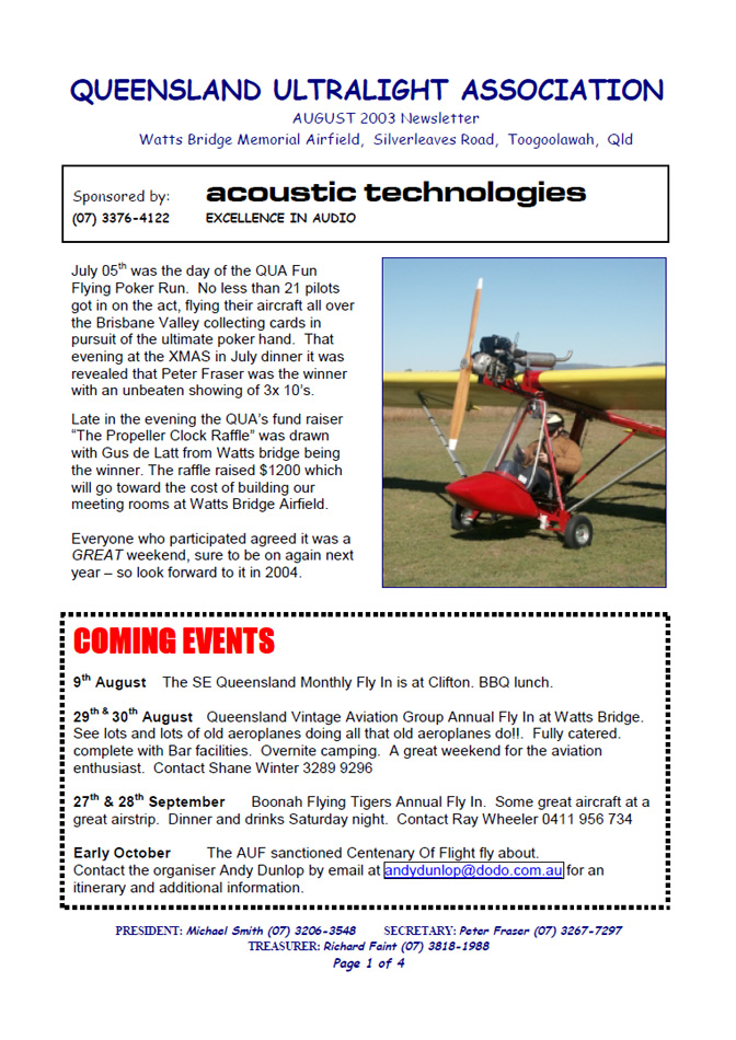 View the QUA Newsletter - August 2003