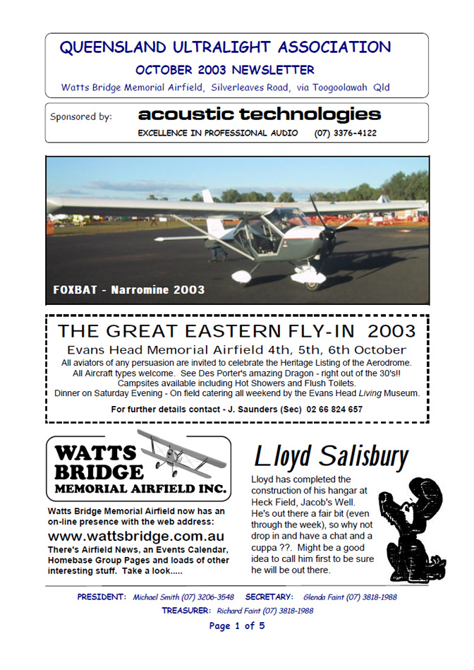 View the QUA Newsletter -October 2003