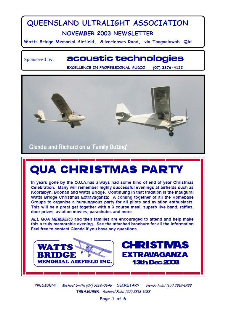 View the QUA Newsletter - November 2003