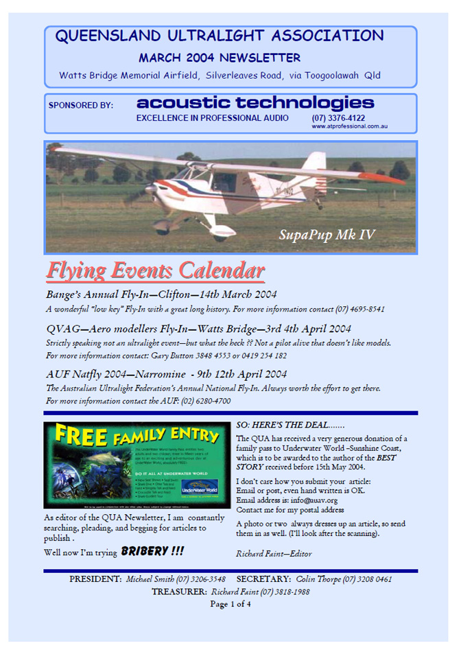 View the QUA Newsletter - March 2004