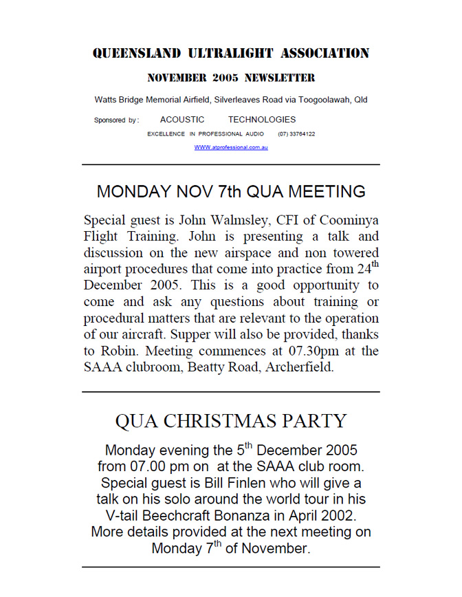 View the QUA Newsletter - November 2005