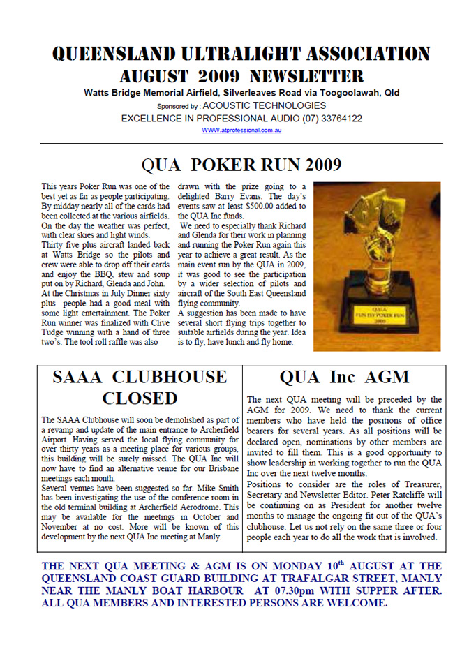 View the QUA Newsletter - August 2009