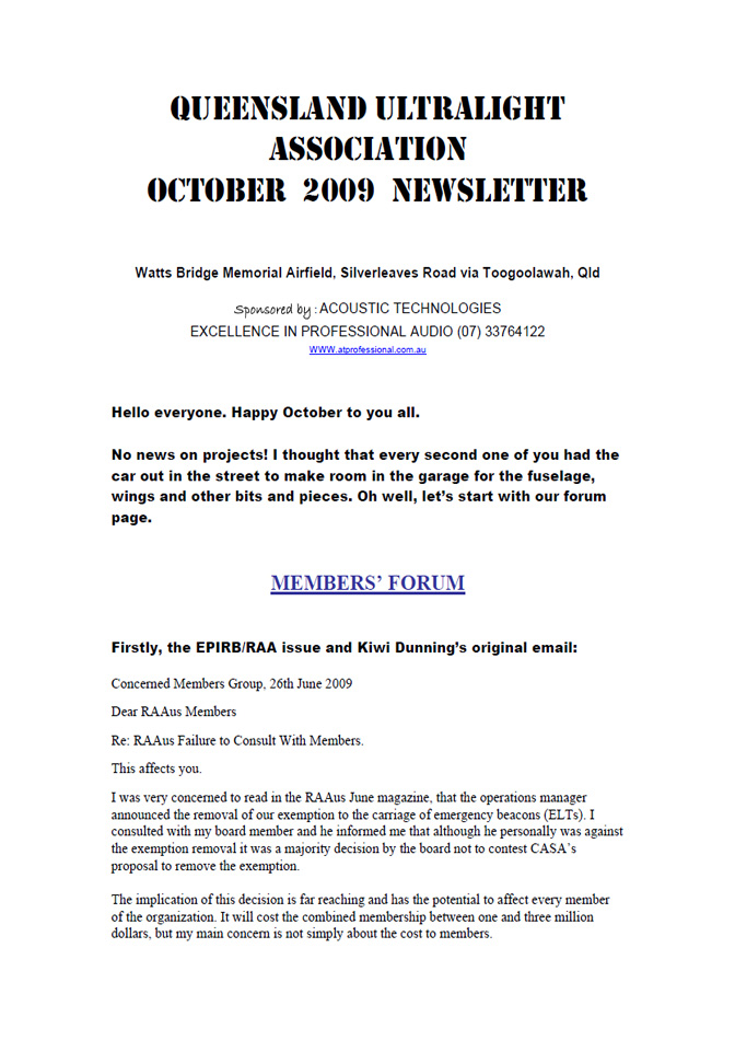 View the QUA Newsletter -October 2009